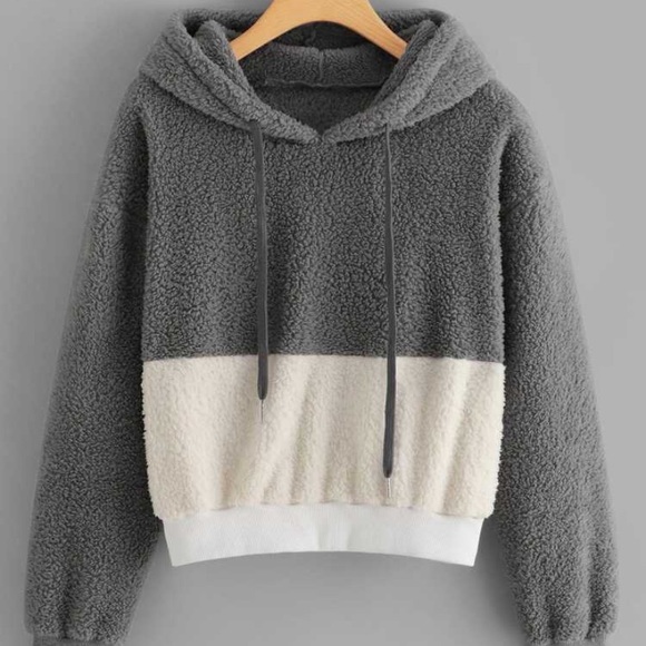 SHEIN Tops - Color block hooded teddy sweatshirt